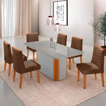 Mesa de Jantar Isadora 180cm Tampo MDF Vidro com 6 Cadeiras Eloise Mesa de Jantar Isadora 180cm Tampo MDF Vidro com 6 Cadeiras Eloise