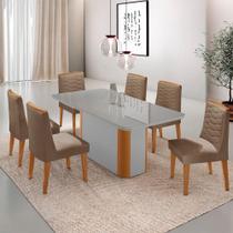 Mesa De Jantar Isadora 180cm Tampo Mdf Vidro Com 6 Cadeiras Veludo Capuccino Off White Naturale Serigrafia Mesa De Jantar Isadora 180cm Tampo Mdf Vidro Com 6 Cadeiras Veludo Capuccino Off White Naturale Serigrafia
