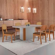 Mesa De Jantar Isadora 180cm Tampo Mdf Vidro Com 6 Cadeiras Veludo Marrom/off/nat/serig Off Mesa De Jantar Isadora 180cm Tampo Mdf Vidro Com 6 Cadeiras Veludo Marrom/off/nat/serig Off