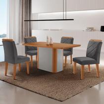 Mesa De Jantar Isadora Mdf Com 4 Cadeiras Moderna Mobilia Veludo Grafite/naturalle Laminado Mesa De Jantar Isadora Mdf Com 4 Cadeiras Moderna Mobilia Veludo Grafite/naturalle Laminado