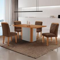Mesa De Jantar Isadora Mdf Com 4 Cadeiras Moderna Mobilia Veludo Marrom/naturalle Laminado Mesa De Jantar Isadora Mdf Com 4 Cadeiras Moderna Mobilia Veludo Marrom/naturalle Laminado