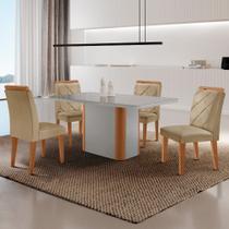 Mesa de Jantar Isadora Tampo 120cm MDF Vidro Canto Copo e 4 Cadeiras Melissa Moderna Mobilia