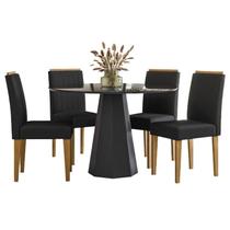 Mesa de jantar Isis 120x120 cm com Vidro Preto e 4 Cadeiras Ana Ype Veludo Preto New Ceval