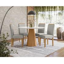 Mesa De Jantar Isis 120x120 Cm Com Vidro Ype Off White E 4 Cadeiras Ana Ype Suede Areia - New Ceval