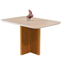 Mesa de Jantar Ísis 4 Lugares Base de Madeira Maciça, Tampo MDF com Vidro Colado, Laca com Canto Copo, Design Sofisticado e Estrutura Robusta