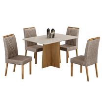 Mesa de Jantar Jade 120x80cm Cinamomo Off White com 4 Cadeiras Lara Linho Bege - Valdemóveis Mesa de Jantar Jade 120x80cm Cinamomo Off White com 4 Cadeiras Lara Linho Bege - Valdemóveis