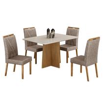 Mesa de Jantar Jade 120x80cm Cinamomo Off White com 4 Cadeiras Lara Linho Bege - Valdemóveis Mesa de Jantar Jade 120x80cm Cinamomo Off White com 4 Cadeiras Lara Linho Bege - Valdemóveis