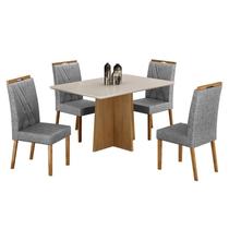 Mesa de Jantar Jade 120x80cm Cinamomo Off White com 4 Cadeiras Lara Linho Prata - Valdemóveis Mesa de Jantar Jade 120x80cm Cinamomo Off White com 4 Cadeiras Lara Linho Prata - Valdemóveis