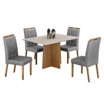 Mesa de Jantar Jade 120x80cm Cinamomo Off White com 4 Cadeiras Lara Linho Prata - Valdemóveis