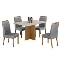 Mesa De Jantar Jade 120x80cm Cinamomo Off White Com 4 Cadeiras Lara Linho Prata - Valdemóveis Mesa De Jantar Jade 120x80cm Cinamomo Off White Com 4 Cadeiras Lara Linho Prata - Valdemóveis