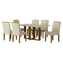 Mesa de Jantar Jade 160x80 Freijó Off White com 6 Cadeiras Freijó Joli Palha Leifer Móveis