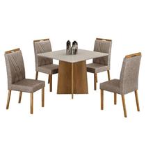 Mesa de Jantar Jade 90cm Cinamomo Off White com 4 Cadeiras Lara Linho Bege - Valdemóveis Mesa de Jantar Jade 90cm Cinamomo Off White com 4 Cadeiras Lara Linho Bege - Valdemóveis