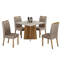 Mesa De Jantar Jade 90cm Cinamomo Off White Com 4 Cadeiras Lara Linho Bege - Valdemóveis Mesa De Jantar Jade 90cm Cinamomo Off White Com 4 Cadeiras Lara Linho Bege - Valdemóveis