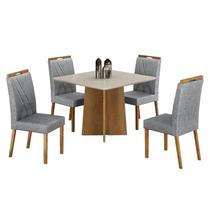 Mesa de Jantar Jade 90cm Cinamomo Off White com 4 Cadeiras Lara Linho Prata - Valdemóveis Mesa de Jantar Jade 90cm Cinamomo Off White com 4 Cadeiras Lara Linho Prata - Valdemóveis