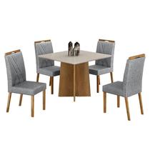 Mesa de Jantar Jade 90cm Cinamomo Off White com 4 Cadeiras Lara Linho Prata - Valdemóveis