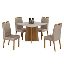 Mesa de Jantar Jade 90cm Cinamomo Off White com 4 Cadeiras Lara Veludo Bege - Valdemóveis Mesa de Jantar Jade 90cm Cinamomo Off White com 4 Cadeiras Lara Veludo Bege - Valdemóveis