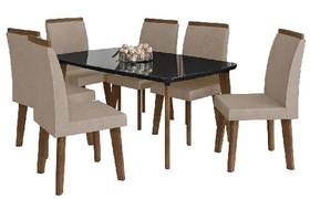 Mesa de Jantar Jade com 6 Cadeiras Diamante Pés Oblongo Black com Pena Caramelo - RV Moveis