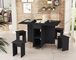 Mesa De Jantar Jade Dobravél Apartamento Lazer 120 Cm -100% MDF -Multifuncional - Preto