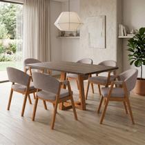 Mesa de Jantar Julia 1,60 Freijó Pés Cerejeira Madeira Maciça 6 Cadeiras Helen Design - Bege Veludo Mesa de Jantar Julia 1,60 Freijó Pés Cerejeira Madeira Maciça 6 Cadeiras Helen Design - Bege Veludo
