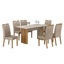 Mesa de Jantar Júlia 160x80cm Cinamomo Off White com 6 Cadeiras Lara Veludo Bege - Valdemóveis