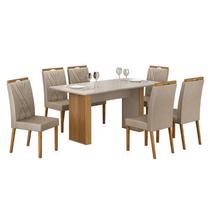 Mesa de Jantar Júlia 160x80cm Cinamomo Off White com 6 Cadeiras Lara Veludo Bege - Valdemóveis