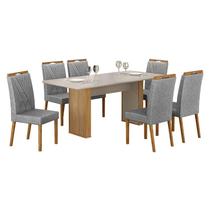 Mesa de Jantar Júlia 180x90cm Cinamomo Off White com 6 Cadeiras Lara Linho Prata - Valdemóveis