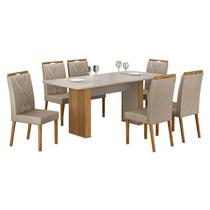 Mesa de Jantar Júlia 180x90cm Cinamomo Off White com 6 Cadeiras Lara Veludo Bege - Valdemóveis Mesa de Jantar Júlia 180x90cm Cinamomo Off White com 6 Cadeiras Lara Veludo Bege - Valdemóveis