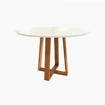 Mesa de Jantar Kappesberg em Madeira Maciça com Tampo de Vidro Off White 120cm