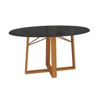 Mesa de Jantar Kappesberg em Madeira Maciça com Tampo de Vidro Preto Fosco 180cm Mesa de Jantar Kappesberg em Madeira Maciça com Tampo de Vidro Preto Fosco 180cm