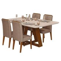 Mesa De Jantar Kiara Freijó Off White Com 4 Cadeiras Yasmin Freijó Veludo Kraft - Dj Móveis