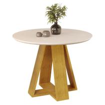 Mesa de Jantar Kiara Tampo Chanfrado Redondo com Vidro 103 cm Cedro Off White - Dj Móveis Mesa de Jantar Kiara Tampo Chanfrado Redondo com Vidro 103 cm Cedro Off White - Dj Móveis