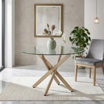 Mesa de Jantar Lara Base Aço Carbono Tampo 120cm Vidro 10mm Redondo Decorativa Chic Sala - Bronze