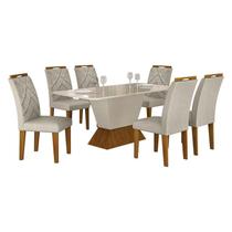 Mesa de Jantar Larissa 180x90 Off White Freijó com 6 Cadeiras MDF Freijó Joli Palha - Leifer Móveis Mesa de Jantar Larissa 180x90 Off White Freijó com 6 Cadeiras MDF Freijó Joli Palha - Leifer Móveis