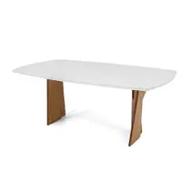 Mesa de Jantar Lin Carvalho Amêndoa Tampo Vidro Off White 190cm - 77297