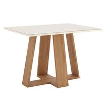 Mesa de Jantar Lins 120 cm Canto Reto com Vidro Nature Off White Henn