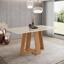 Mesa De Jantar Lins 160 Cm Canto Arredondado Com Vidro Ambiente Nature Off White - Henn