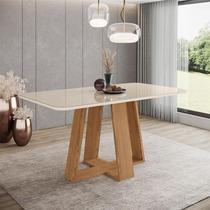 Mesa de Jantar Lins 160 cm Canto Arredondado com Vidro Ambiente Nature Off White - Henn Mesa de Jantar Lins 160 cm Canto Arredondado com Vidro Ambiente Nature Off White - Henn