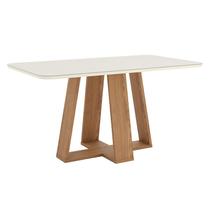 Mesa de Jantar Lins 160 cm Canto Arredondado com Vidro Nature Off White - Henn Mesa de Jantar Lins 160 cm Canto Arredondado com Vidro Nature Off White - Henn