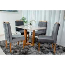 Mesa de Jantar Lisy Tampo Madeira e Vidro 120X80 com 4 Cadeiras de Madeira Maciça Safira Móveis Mundial