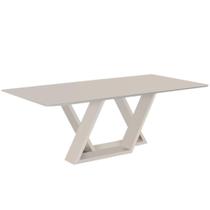 Mesa de Jantar Livia Flora 160 cm Retangular Borda Arredondada Madeira Vidro Colado Laca Off White