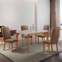 Mesa de Jantar Liz 120 cm Tampo MDF Vidro Canto Copo com 4 Cadeira Aline Mesa de Jantar Liz 120 cm Tampo MDF Vidro Canto Copo com 4 Cadeira Aline