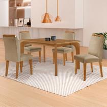 Mesa de Jantar Liz 120cm MDF Canto copo e com 4 Cadeiras Athenas