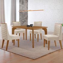 Mesa de Jantar Liz 120cm MDF Canto copo e com 4 Cadeiras Safira