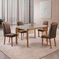 Mesa de Jantar Liz 120cm Tampo MDF Vidro Canto Copo com 4 Cadeiras Lorena Mesa de Jantar Liz 120cm Tampo MDF Vidro Canto Copo com 4 Cadeiras Lorena