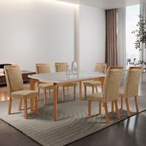 Mesa de Jantar Liz 180cm Tampo MDF Vidro Canto Copo com 6 Cadeiras Aline Mesa de Jantar Liz 180cm Tampo MDF Vidro Canto Copo com 6 Cadeiras Aline
