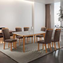 Mesa de Jantar Liz 180cm Tampo MDF Vidro Canto Copo com 6 Cadeiras Aline Mesa de Jantar Liz 180cm Tampo MDF Vidro Canto Copo com 6 Cadeiras Aline