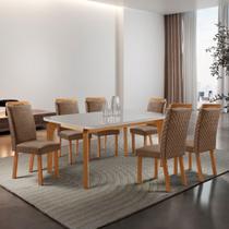 Mesa de Jantar Liz 180cm Tampo MDF Vidro Canto Copo com 6 Cadeiras Aline Mesa de Jantar Liz 180cm Tampo MDF Vidro Canto Copo com 6 Cadeiras Aline
