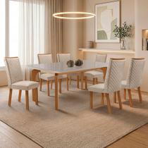 Mesa de Jantar Liz 180cm Tampo MDF Vidro Canto Copo com 6 Cadeiras Lira