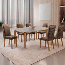 Mesa de Jantar Liz 180cm Tampo MDF Vidro Canto Copo com 6 Cadeiras Lorena Moderna Mobília Mesa de Jantar Liz 180cm Tampo MDF Vidro Canto Copo com 6 Cadeiras Lorena Moderna Mobília