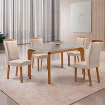 Mesa de Jantar Liz 4 Lugares Tampo MDF Vidro Cadeiras Veludo Off White 120CM Moderna Mesa de Jantar Liz 4 Lugares Tampo MDF Vidro Cadeiras Veludo Off White 120CM Moderna